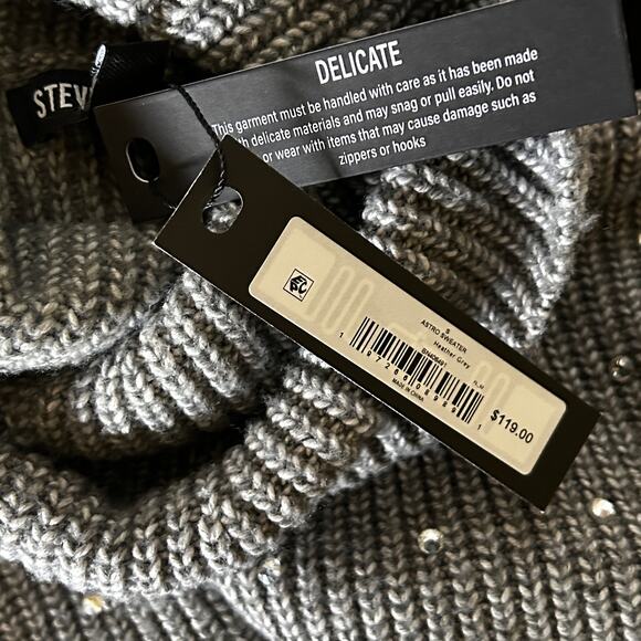 Steve Madden Astro Embellished Sweater S NWT Heather Grey Turtleneck Knit - Picture 6 of 6